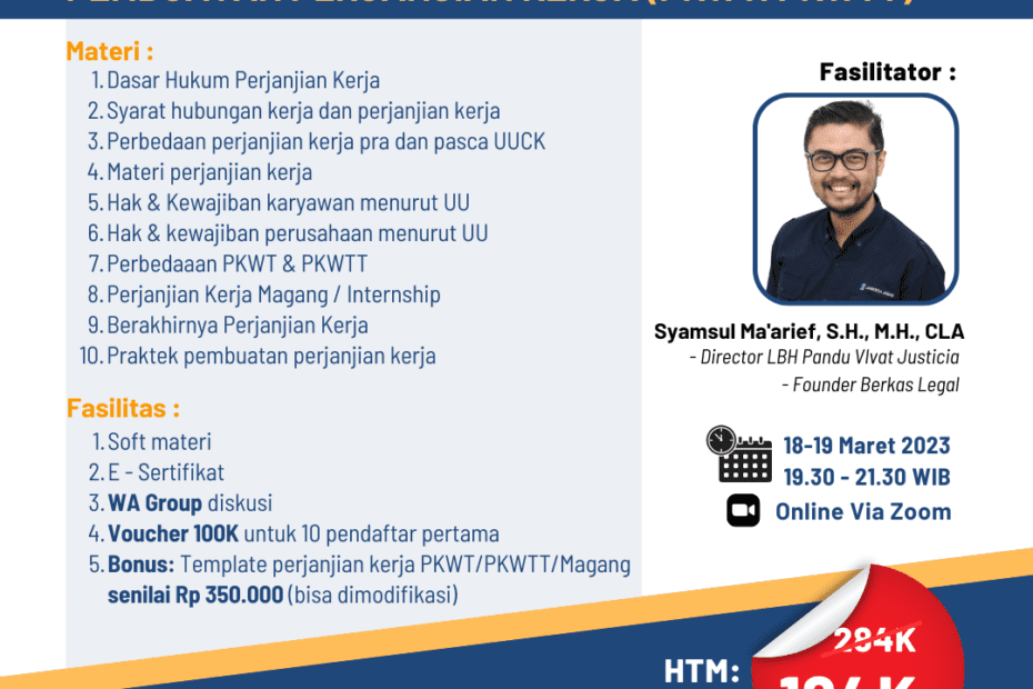 2 Days Workshop : Pembuatan Perjanjian Kerja (PKWT/PKWTT)
